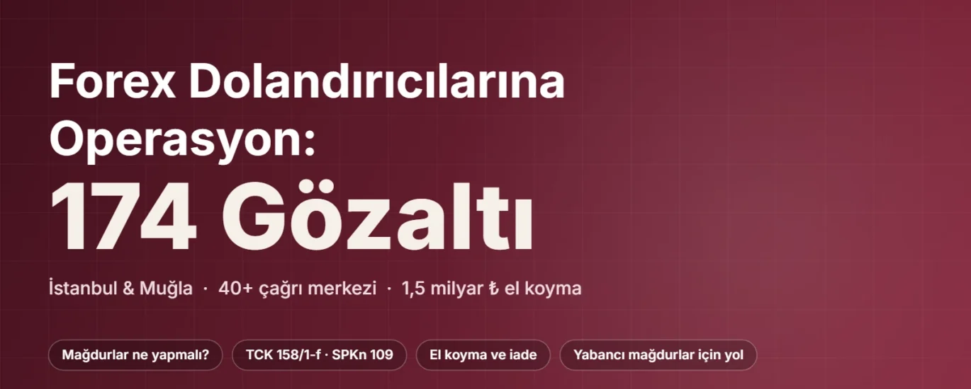 Forex dolandırıcılarına operasyon: 174 gözaltı — İstanbul ve Muğla, 18 Eylül 2026; mağdurlar için hukuki rehber kapak görseli