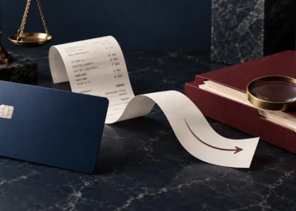 Kartlı ödeme itirazını temsil eden banka kartı, işlem belgesi ve inceleme dosyası