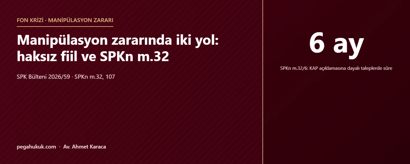Manipülasyon zararında iki yol: haksız fiil ve SPKn m.32