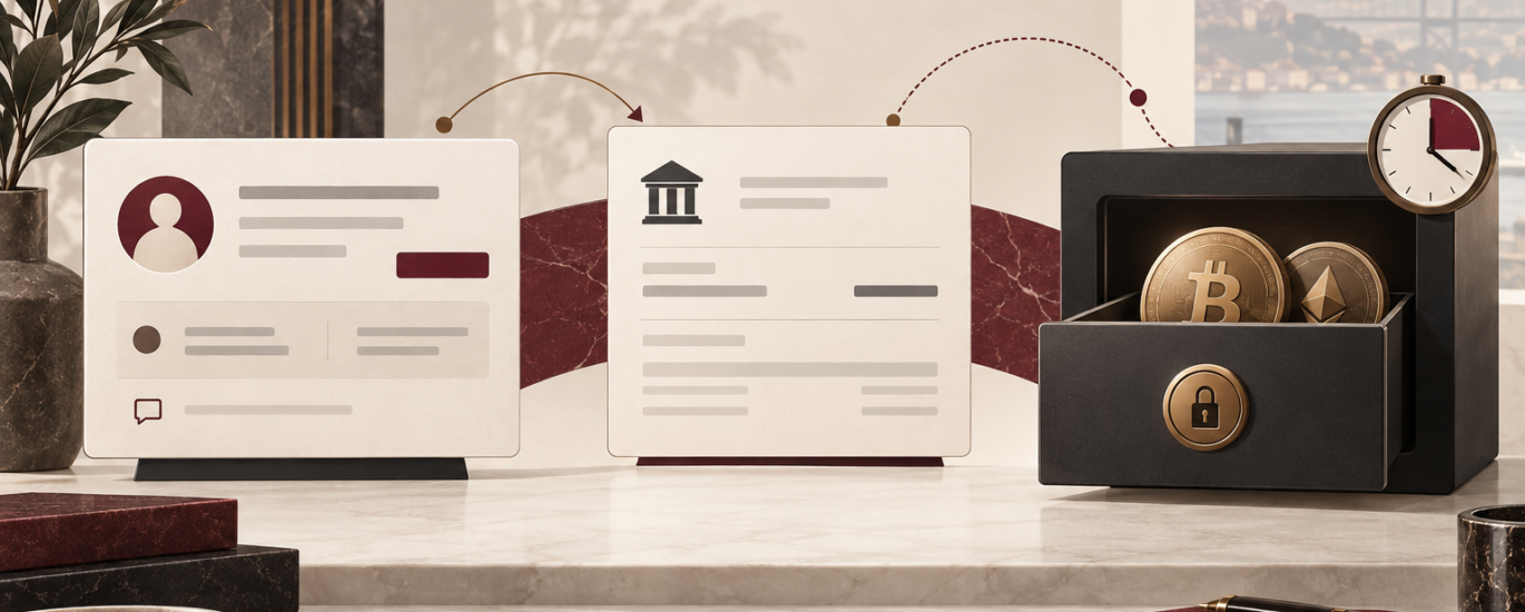 P2P emri, banka ödeme belgesi ve geçici çekim kısıtını temsil eden saatli kripto çekmecesi.