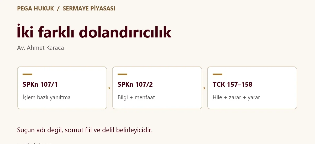 İki farklı dolandırıcılık: İşlem bazlı yanıltma, Bilgi + menfaat, Hile + zarar + yarar.