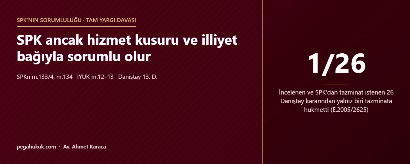 SPK ancak hizmet kusuru ve illiyet bağıyla sorumlu olur