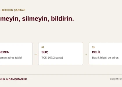 Bitcoin isteyen şantaj e-postasında gönderen taklidi, TCK 107/2 şantaj suçu ve başlık bilgisiyle delil saklama