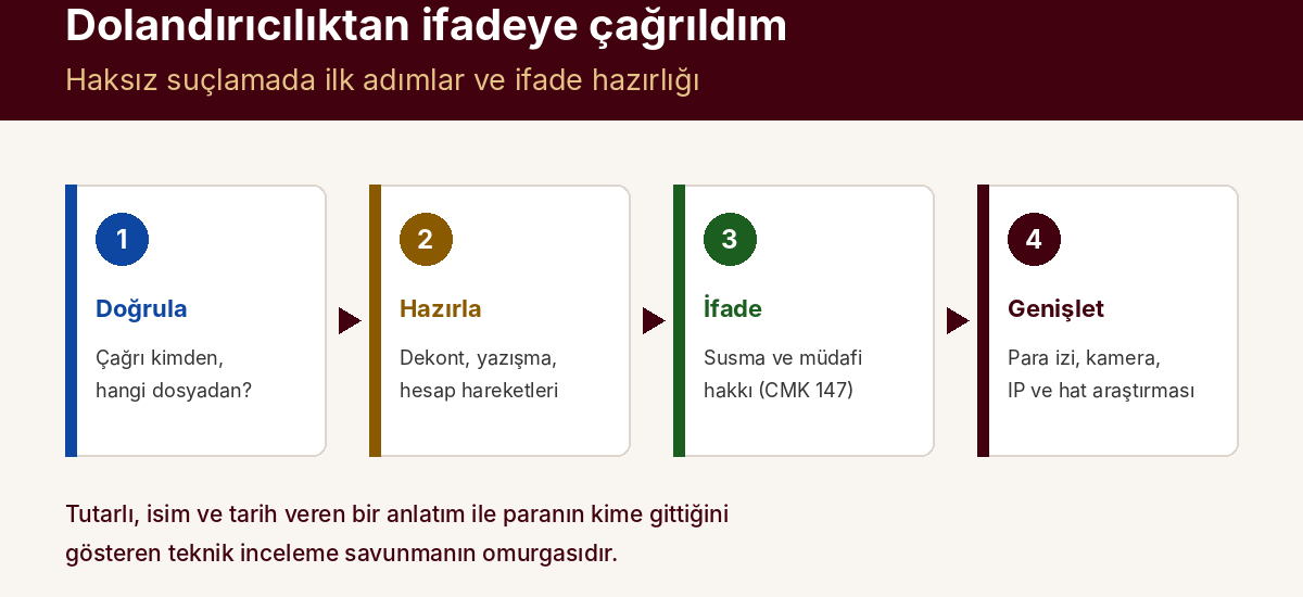 Dolandırıcılıktan İfadeye Çağrıldım: Haksız Suçlamada İlk Adımlar ve İfade Hazırlığı — kapak görseli