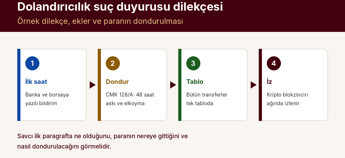 Dolandırıcılık Suç Duyurusu Dilekçesi: Örnek, Ekler ve Paranın Dondurulması — kapak görseli