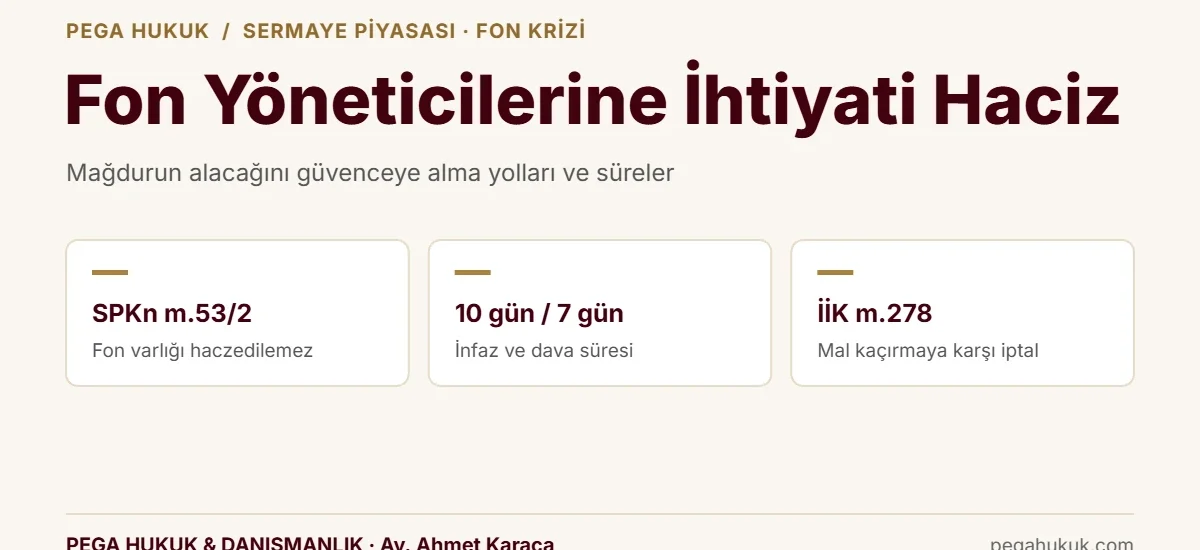 Fon yöneticilerine ihtiyati haciz: fon varlığına haciz yasağı, infaz ve dava süreleri, tasarrufun iptali