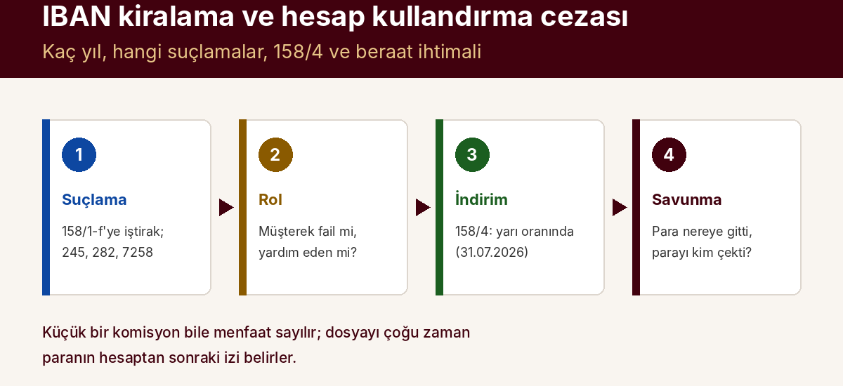 IBAN Kiralama ve Hesap Kullandırma Cezası: Kaç Yıl, 158/4 İndirimi ve Beraat İhtimali — kapak görseli