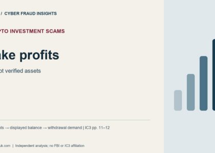 Crypto Investment Scams: Fake profits. are not verified assets. Payments to displayed balance to withdrawal demand | IC3 pp. 11-12