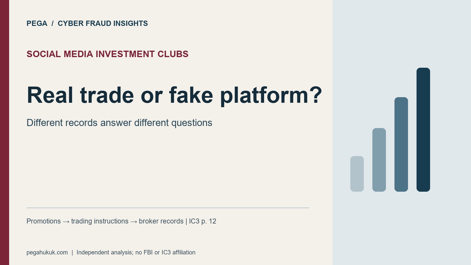 Social Media Investment Clubs: Real trade or fake platform?. Different records answer different questions. Promotions to trading instructions to broker records | IC3 p. 12