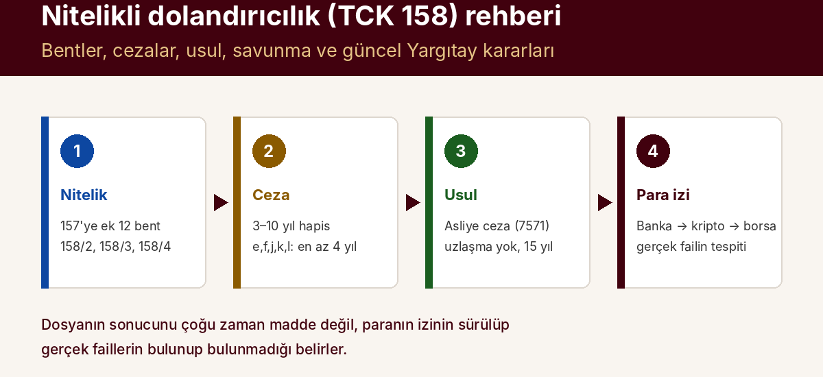 Nitelikli Dolandırıcılık (TCK 158): Bentler, Cezalar, Savunma ve Güncel Yargıtay Kararları — kapak görseli