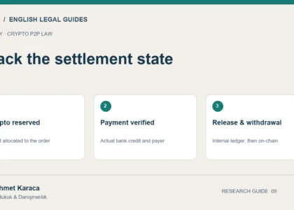Track the settlement state: Crypto reserved; Payment verified; Release & withdrawal.