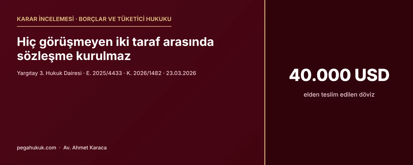 Karar incelemesi kapak görseli: Yargıtay 3. Hukuk Dairesi E. 2025/4433, K. 2026/1482 sayılı kararında sazan sarmalında kandırılan ve birbiriyle hiç görüşmeyen iki taraf arasında sözleşme kurulmadığı kabul edildi