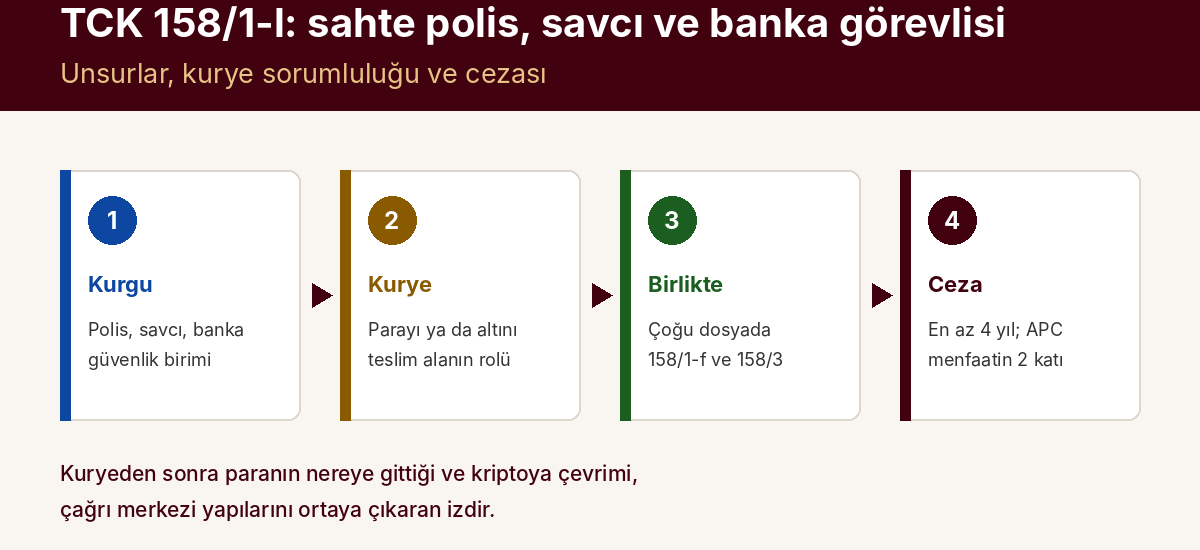 TCK 158/1-l: Kendini Polis, Savcı veya Banka Görevlisi Olarak Tanıtarak Dolandırıcılık — kapak görseli
