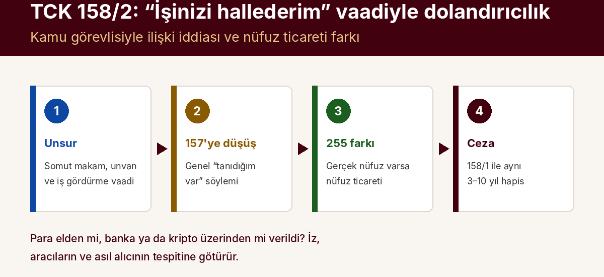 TCK 158/2: “Tanıdığım Var, İşinizi Hallederim” Vaadiyle Dolandırıcılık ve Nüfuz Ticaretinden Farkı — kapak görseli