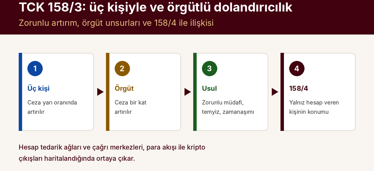 TCK 158/3: Üç veya Daha Fazla Kişiyle ve Örgüt Faaliyeti Çerçevesinde Dolandırıcılık — kapak görseli